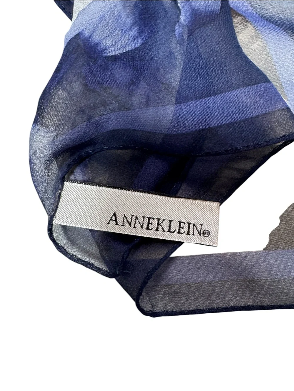 Anne Klein Blue Printed Floral 100% Silk Chiffon Square Scarf Size 21'' x 21''
